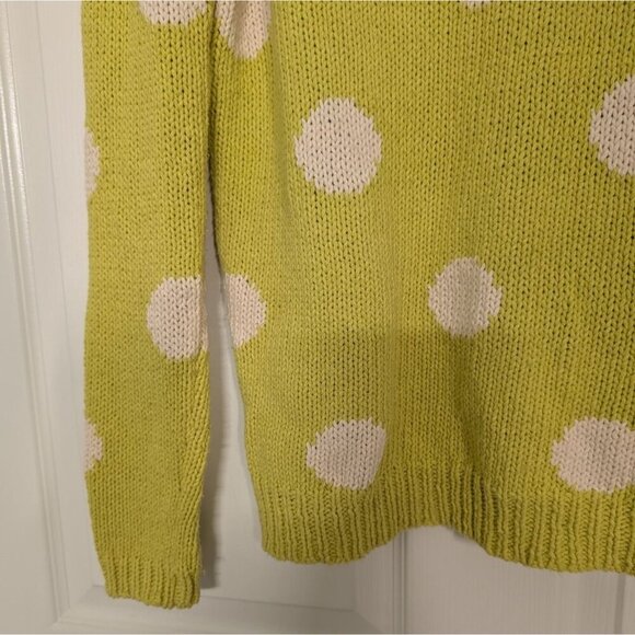 Garnet Hill Polka Dot Sweater Womens Size Small Chartreuse Yellow Knit Cotton - Picture 3 of 10